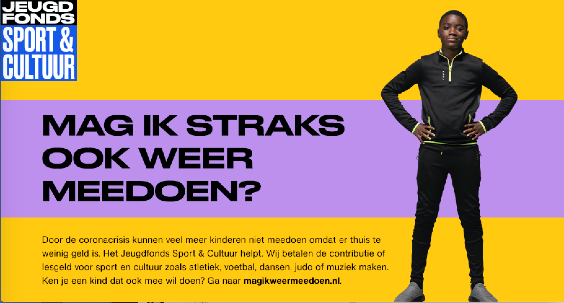 Jeugdfonds Sport & Cultuur helpt ouders met contributie tijdens Corona-crisis