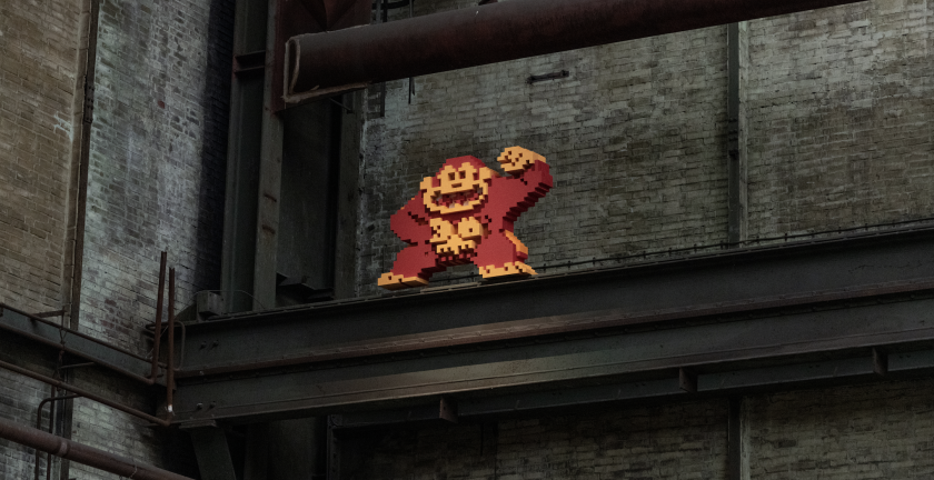 Donkey Kong van Streetart Frankey verschuilt zich in levels straatkunstmuseum STRAAT