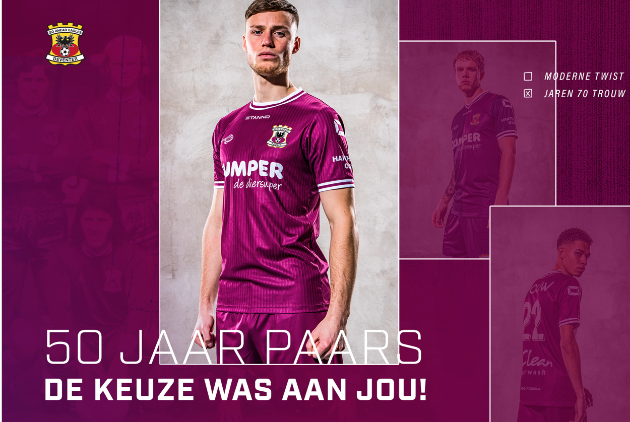 Go Ahead Eagles presenteert nieuwe paarse uitshirts tegen Excelsior